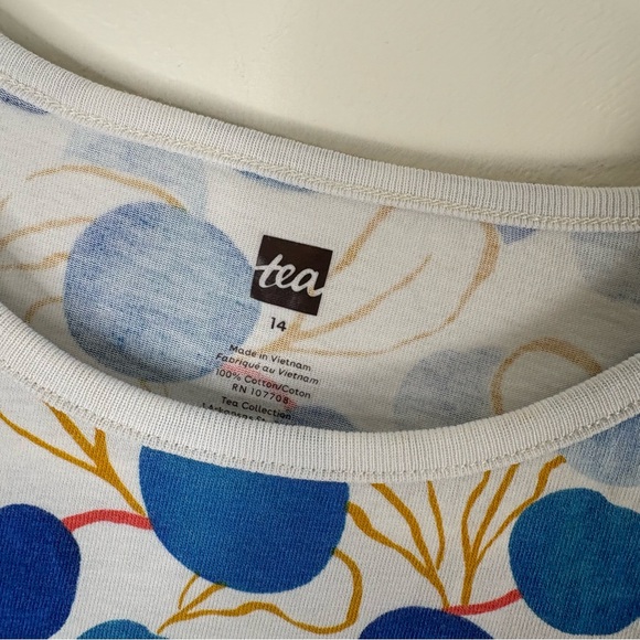 Tea Collection Long Sleeve Ruffle Dress Blueberry Print Size 14 - Picture 2 of 6